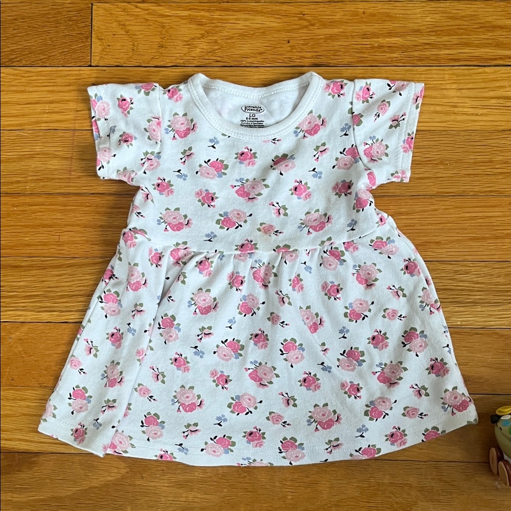 Luvable Friends White Dress with Pink and Blue Floral Design